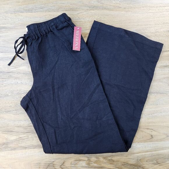 ☔️🔺️NWT Merona Black Linen Wide Leg Pants XSmall - Picture 5 of 11